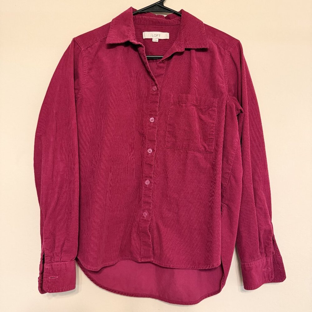 LOFT Corduroy Everyday Relaxed Pocket Tunic Pink Shirt Size XS